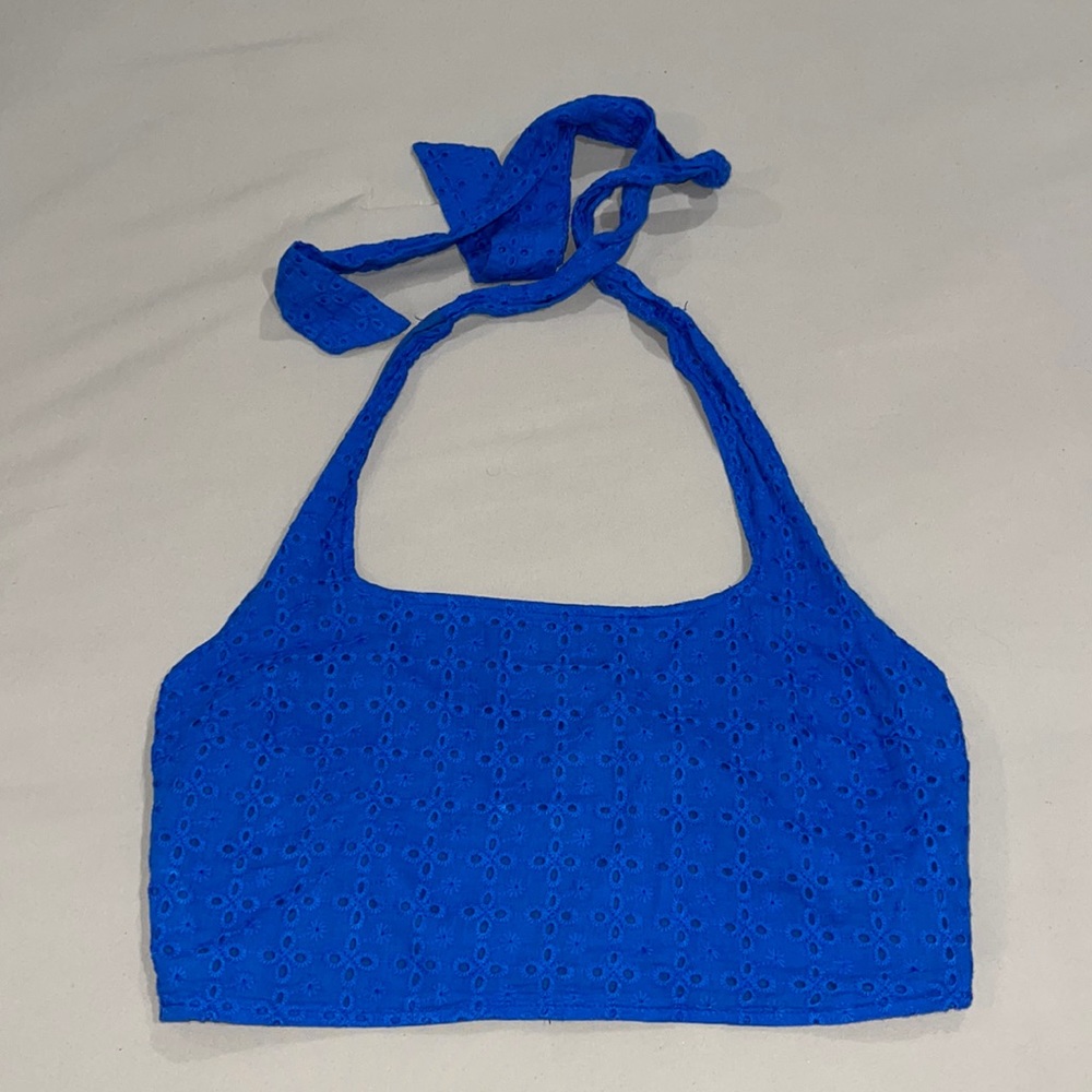 Blue halter cropped top